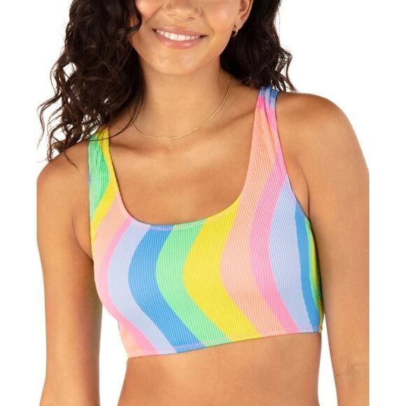 Hurley Women's Soft Waves Cutout Tie Back Bikini Top Boho Beach Size L Multi NWT - Picture 1 of 8